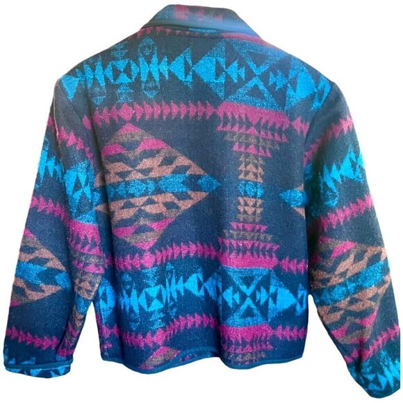 VTG Southwestern Navajo Aztec Wool Blend Jacket Blazer Short Teal Brown Black L - Picture 11 of 14